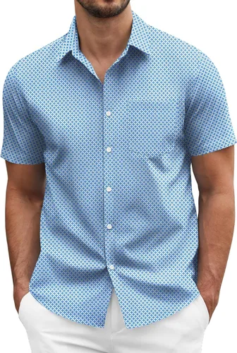 Vista 24 de COOFANDY: camisa casual de manga corta con botones para hombre, de negocios, sin doblar con bolsillo
