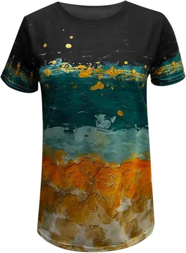 Vista 3 de Camisa de elastano para mujer, de verano, casual, con cuello redondo, manga corta, tecnología suave