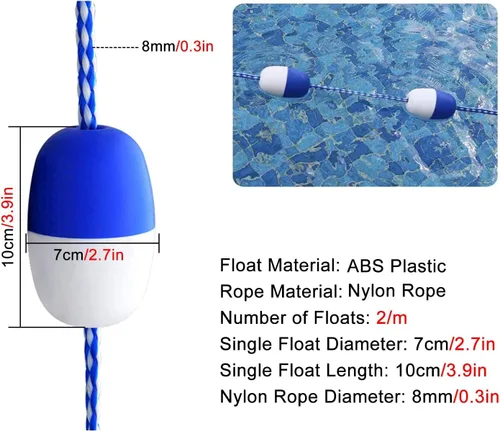 Vista 3 de Cuerda divisora de seguridad para piscina de 2.8 in y línea de flotador, con 2 ganchos de acero inoxidable premontados, 10 pies/16 pies/20 pies/26