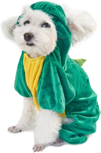 Vista 4 de Disfraz de dinosaurio para perro, ropa de perro de dinosaurio de Halloween, linda ropa para gatos, sudadera divertida con capucha para mascotas Verde