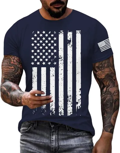 Vista 7 de Camisetas patrióticas para hombre del 4 de julio para el 4 de julio, camiseta patriótica de manga corta con cuello redondo y bandera estadounidense