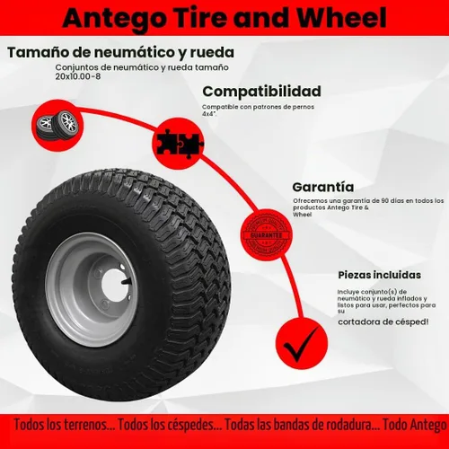 Vista 4 de Antego - Juego de 2 neumáticos y ruedas para Husqvarna/Poulan, 20x10.00-8