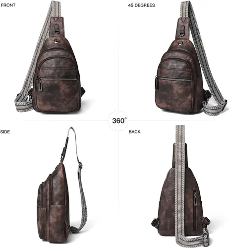 Vista 7 de Bolso bandolera para mujeres y hombres, bolso cruzado de hombro, mochila tipo cangurera, bolsa de viaje de piel sintética