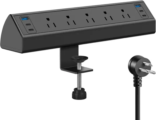 Vista 12 de Jgstkcity Regleta de alimentación con abrazadera de escritorio, estación de carga rápida total de 40 W, 2 puertos USB C PD de 20 W, protector