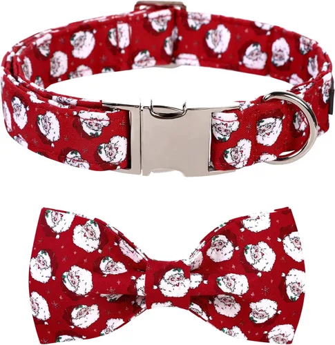Vista 7 de Lionet Paws Collar de Navidad para perro con corbatín, collar de corbatín para perro con hebilla de metal para perros y gatos, collar ajustable