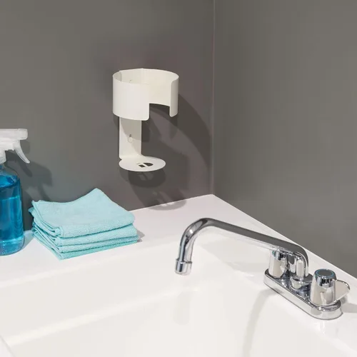 Vista 3 de iDesign Soporte adhesivo para toallitas de limpieza para cocina o baño - Blanco coco