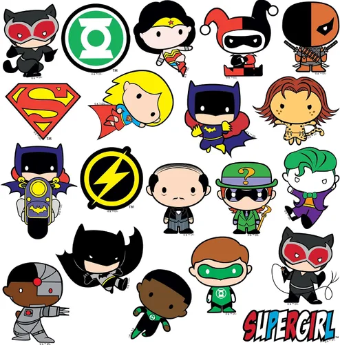 Vista 3 de Paquete variado de calcomanías de vinilo de lujo de 50 unidades de Justice League Chibi Superhero - Calcomanías troqueladas para laptop, botella