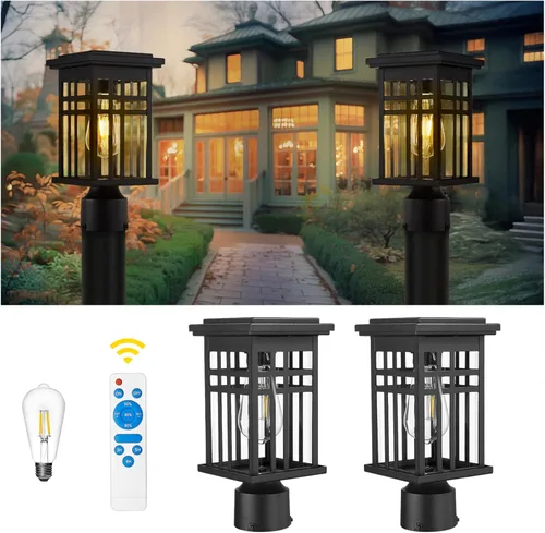 Vista 10 de zeyu Iluminación moderna para exteriores de anochecer a amanecer, luminaria de poste pequeña de 12.2 pulgadas con sensor de fotocélula, lámpara