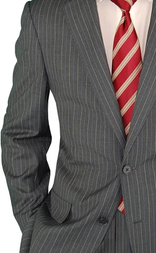 Vista 3 de Chaqueta de traje de 2 piezas con dos botones para hombre, pantalones delanteros planos a rayas
