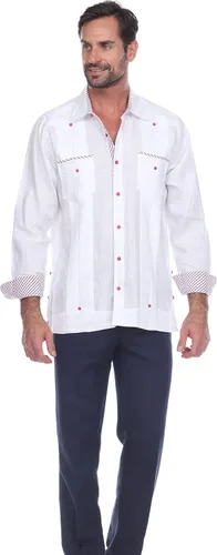 Vista 2 de Mojito Men's 100% Linen Guayabera Shirt Long Sleeve Print Trim Accent