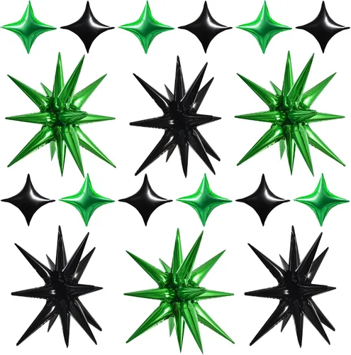 Vista 74 de TONIFUL 4 globos 4D enormes de estrella negra de 22 pulgadas, globos de aluminio de Mylar de estrella explosión para suministros de fiesta, telón