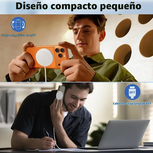 Vista 7 de Cargador inalámbrico magnético para iPhone, [certificado Apple MFi] Cable de carga Apple Mag-Safe de 6 pies, almohadilla de carga inalámbrica