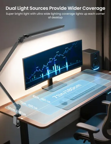 Vista 2 de Lámpara de escritorio LED con abrazadera, luz doble ajustable y control remoto, luz de rompecabezas para mesa sin deslumbramiento, 4 modos