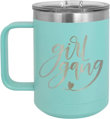 Vista 16 de GIRL GANG Negro 15 oz Taza de café w/tapa deslizante Taza de café de viaje aislada Ideas de regalos de cumpleaños o Navidad de mujeres u hombres