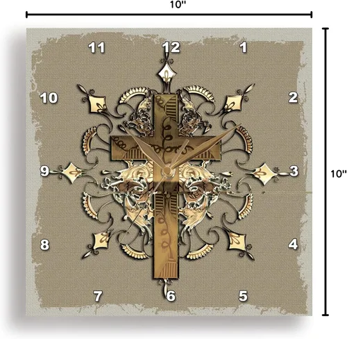 Vista 2 de 3dRose Cruz decorada de bronce - reloj de pared, 10 por 10 pulgadas (DPP_54377_1)