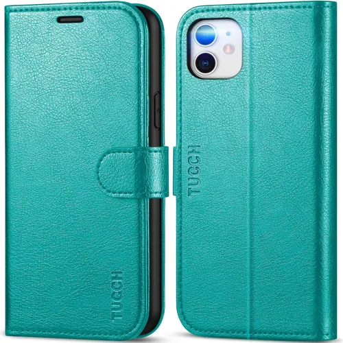 Vista 14 de TUCCH Funda tipo cartera para iPhone 11, [con bloqueo RFID] ranuras para tarjetas, soporte, cierre magnético, funda protectora de piel sintética