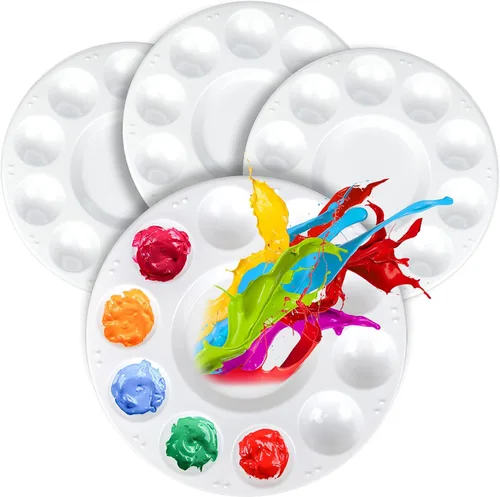Vista 9 de FANDAMEI Paleta de Pintura, Bandejas de Pintura para Niños, Paletas de Pintura con 10 Cavidades para Adultos y Niños, Paletas Redondas de Pintura