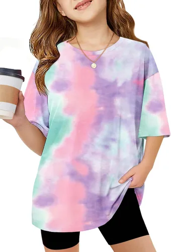 Vista 20 de Arshiner Camisetas de gran tamaño para niñas, camisetas básicas suaves y casuales de verano Negro
