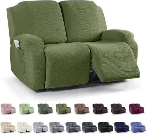 Vista 23 de KinCam Fundas para Reclinables, Fundas Elásticas para Sillas Reclinables, Fundas para Sofá Reclinable con Rayas Jacquard, Fundas Protectoras de Negro