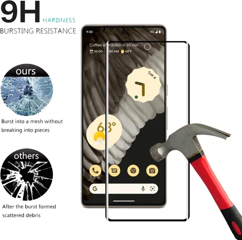 Vista 4 de Protector de pantalla de vidrio templado para Google Pixel 7 Pro 5G, curvado 3D, dureza 9H, antiarañazos, HD transparente, compatible con Google