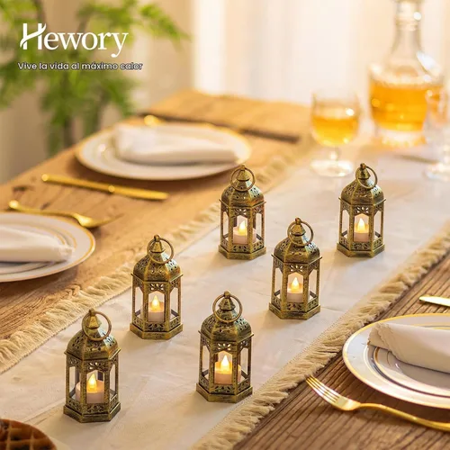 Vista 6 de Hewory 10 mini linternas doradas para decoración de fiestas, velas LED