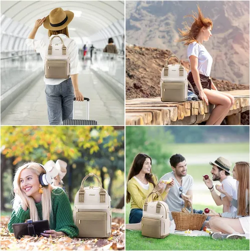 Vista 6 de LOVEVOOK Mini mochila para mujeres y niñas, mochila pequeña con puerto USB, linda mochila de moda para el trabajo, viajes y la escuela, caqui