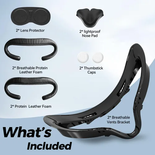 Vista 6 de Sonicgrace Face Pad for Quest 2, 2 Set VR Accessories for Meta Quest 2, Face Cover Replacement Set with Comfortable Leather Foam Face Cushion, Lens