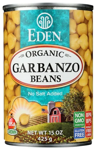 Vista 9 de Eden Garbanzos orgánicos, lata de 15 onzas, sin sal, sin OMG, sin gluten, veganos, kosher, cultivados en Estados Unidos, para calentar y servir