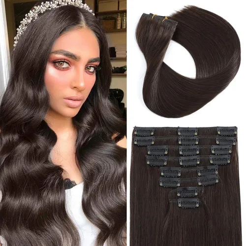 Vista 10 de Extensiones de cabello humano real con pinzas, extensiones de cabello humano 100% humano, extensiones de cabello humano brasileño Remy, extensiones