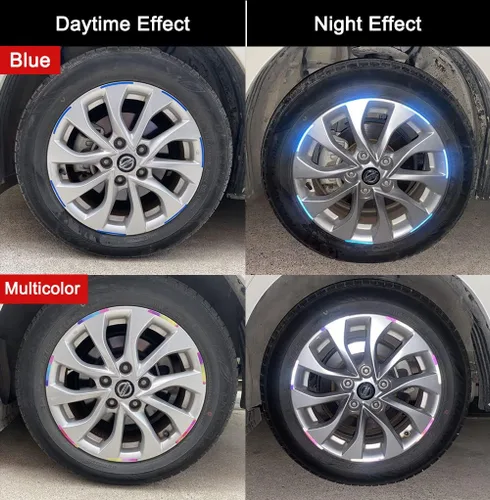 Vista 3 de 40 calcomanías reflectantes a rayas para llantas, calcomanías decorativas de seguridad para llantas de neumáticos para motocicleta, bicicleta, Azul