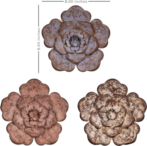 Vista 8 de Stratton Home Décor - Juego de 3 flores rústicas de metal para decoración de pared