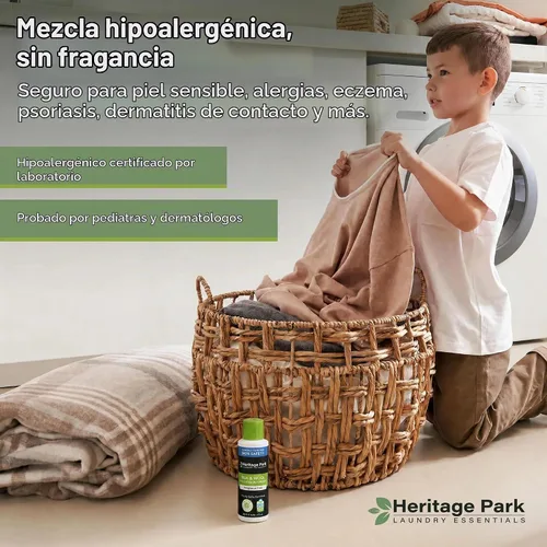 Vista 6 de Heritage Park - Detergente para ropa de seda y lana, sin fragancia, hipoalergénico, pH neutro, probado por dermatólogos, sensible a la piel, sin