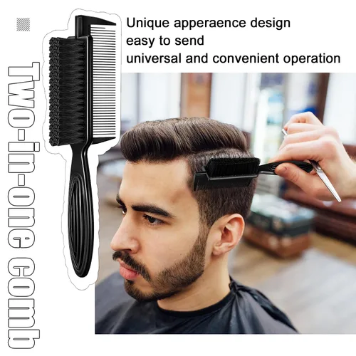 Vista 4 de Rozer 4 piezas de cepillo de peluquero 2 en 1 peine para limpieza de cortaúñas – Herramienta de cepillo de pelo de grado barbero para peluqueros
