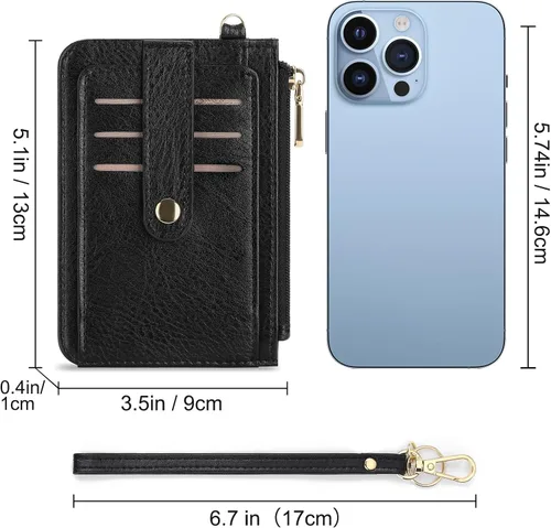 Vista 4 de SENDEFN Cartera delgada de piel con bloqueo RFID para tarjetas de crédito con bolsillo con cremallera
