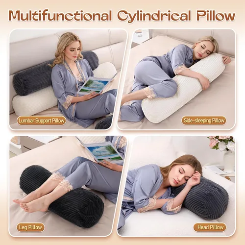 Vista 5 de 1 MIDDLE ONE Almohada corporal redonda de espuma viscoelástica para adultos, almohada firme y larga para cama, almohada cilíndrica con funda