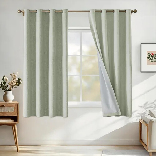 Vista 10 de Cortinas 100% opacas para dormitorio, cortinas opacas de 63 pulgadas de largo, cortinas opacas de lino para sala de estar, cortinas con ojales