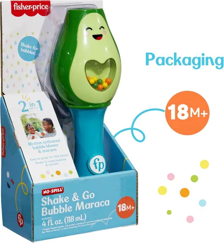 Vista 8 de Little Kids Fisher-Price - Maraca de juguete para niños pequeños Shake and Go Bubble 2 en 1 sin derrames, varita de burbujas y juguete musical