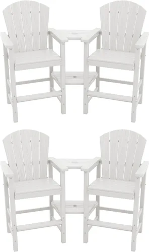 Vista 12 de SERWALL Juego de 2 sillas altas Adirondack con paraguas de 9 pies, sillas de exterior de altura de barra de HDPE, taburetes de bar Adirondack