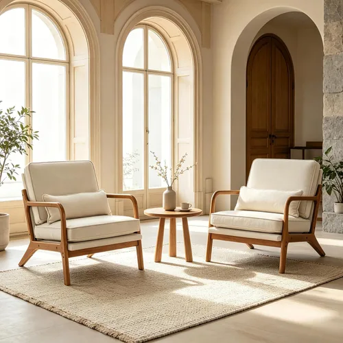 Vista 6 de Karl home Silla de lectura Mid-Century Modern Accent color beige Lino Beige
