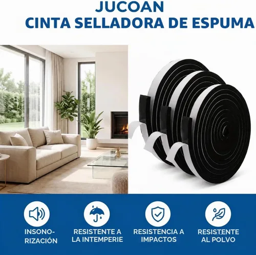 Vista 6 de Jucoan Cinta aislante de espuma de 49 pies, cinta de sellado de espuma autoadhesiva de 1 pulgada de ancho x 1/2 pulgada de grosor, tira de sellado