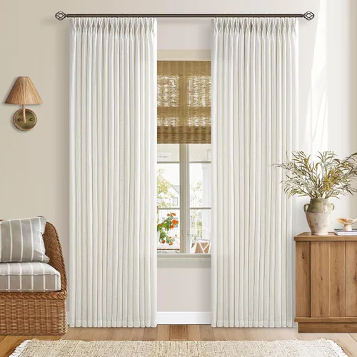 Vista 92 de TWODRAPES Cortinas de Lino Plisadas con Pinza Beige Blancas de 54 Pulgadas de Largo 2 Paneles para Comedor Cocina Dormitorio Plisadas Semi