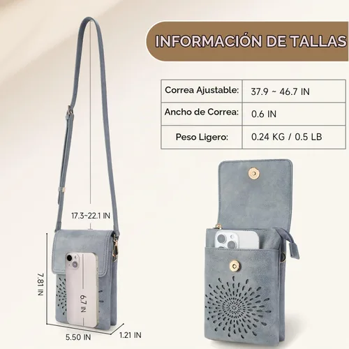 Vista 4 de APHISON Bolsos cruzados pequeños para mujer, a la moda, cartera de cuero para teléfono, monederos para tarjetas, ranuras para tarjetas con correa