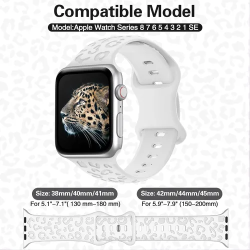 Vista 3 de Correas deportivas de silicona con grabado de leopardo para Apple Watch Band de 1.575 in 1.496 in 1.614 in 1.654 in 1.732 in 1.772 in 1.811 in 1.929