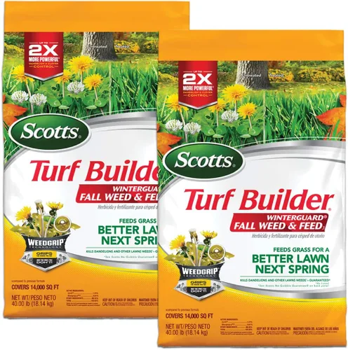Vista 14 de Scotts Turf Builder WinterGuard Fall Weed & Feed3, Herbicida Plus Fertilizante de Otoño, 4,000 pies cuadrados, 11.43 libras. Weed Killer Plus