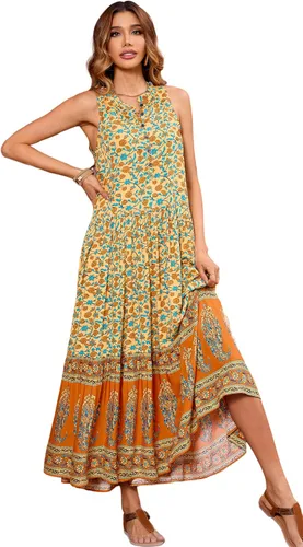 Vista 4 de R.Vivimos - Maxivestido de verano sin mangas con estampado floral, bohemio y floral, para mujer