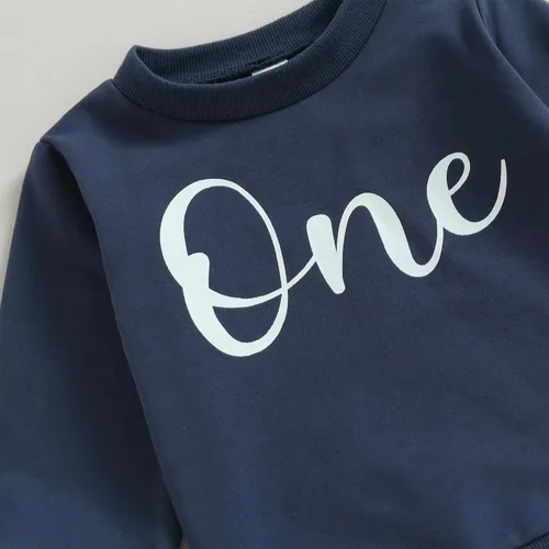 Vista 4 de Traje de primer cumpleaños para niño, sudadera de cuello redondo para bebé, traje de primer cumpleaños, ropa de otoño e invierno