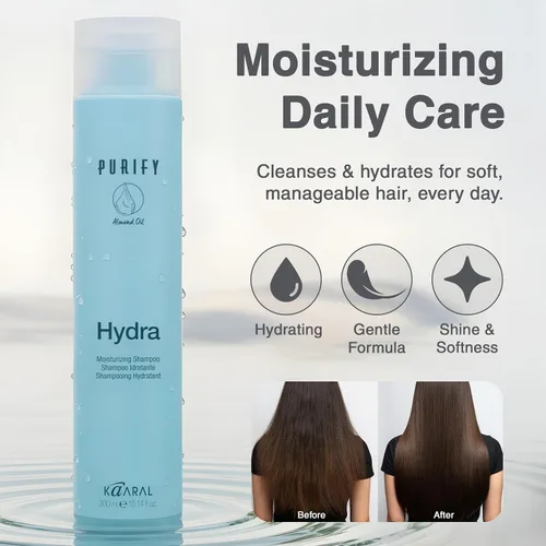 Vista 2 de Kaaral Purify Hydra Champú Hidratante - Cuidado hidratante natural para cabello seco o teñido - Seguro para mujeres y hombres - Suaviza y revive
