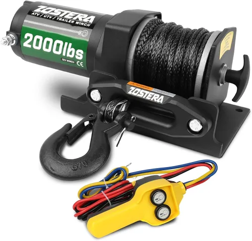 Vista 11 de Cabrestante de 2000 libras para ATV, con cable de acero, cabrestante ATV con interruptor de control remoto manual con cable, impermeable IP65