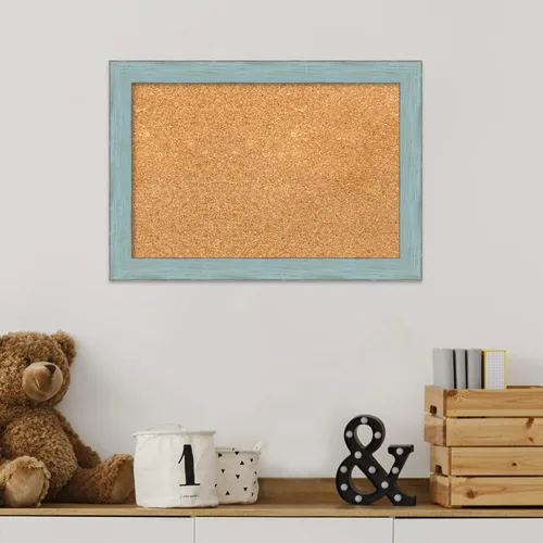Vista 7 de Amanti Art Tablero de corcho natural para pared (20 x 14) con marco de madera azul rústico azul cielo, pequeño tablero de corcho para oficina