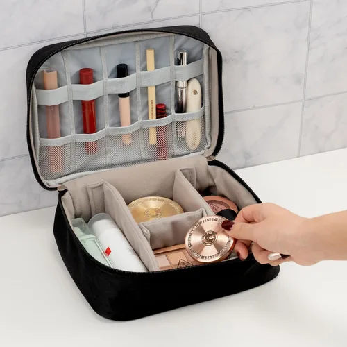 Vista 7 de Bolsa organizadora de cables, funda de viaje para accesorios electrónicos, bolsa de almacenamiento impermeable de doble capa para cargador, cable